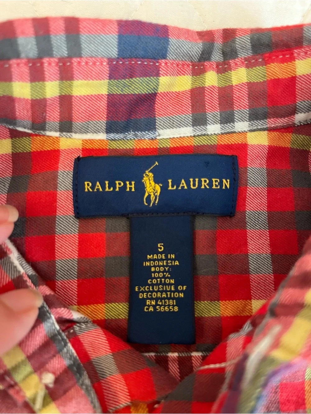 Ralph Lauren Red, Navy & White Plaid Button-Down Shirt for Kids Sz 5 School